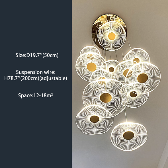 Acrylic Lotus Leaf Chandeliers Gold LED Foyer For High Ceiling Loft Staircase Pendant Lights Hanging Lamp For Kitchen Island