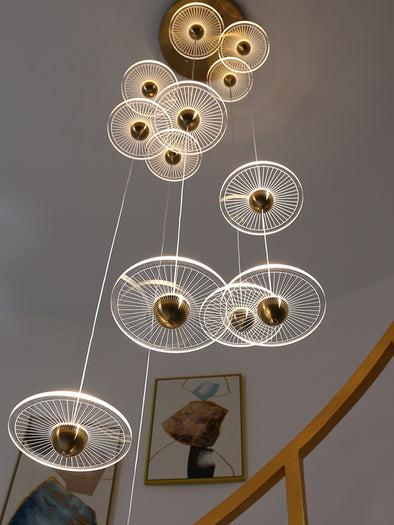 Modern Circular LED Chandelier Adjustable Pendant Light for Staircase