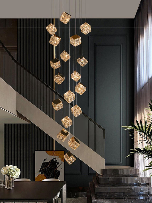 Modern Crystal Cube Chandelier, Multi Light Pendant with Titanium Black
