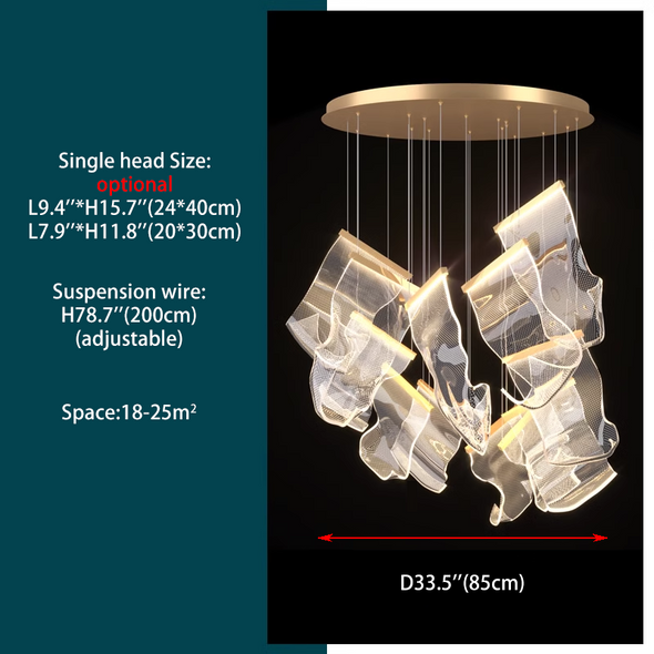 Modern Acrylic Leaf Chandeliers Luxury Led Home Decor Pendant Light Loft Duplex Stair Bar Hanging Lamp Living Room