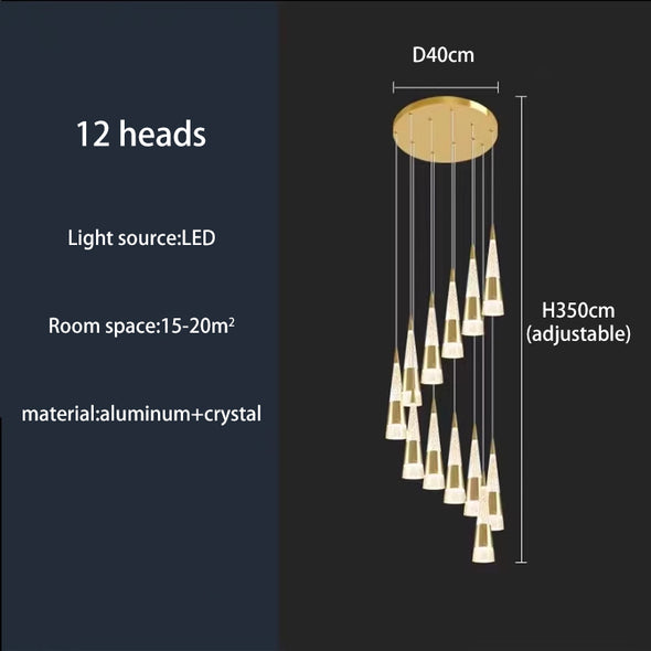 Crystal Meteor Shower Chandeliers Stairway long Nordic Modern Simple Creative Duplex Villa Rotating living Room Dining Room lamp