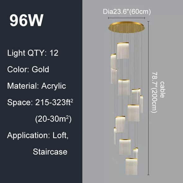 Luxury Acrylic Chandelier Gold Staircase Pendant Lamp Home Decor For Living Room Loft Villa