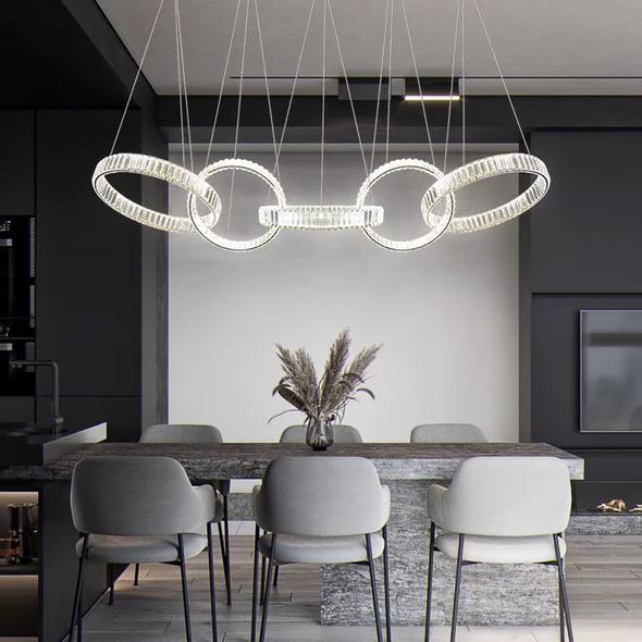 Modern Rings Pendant Lights Crystal Chandeliers Atmospheric High-end Villa Personality Creative Living Room Lamps