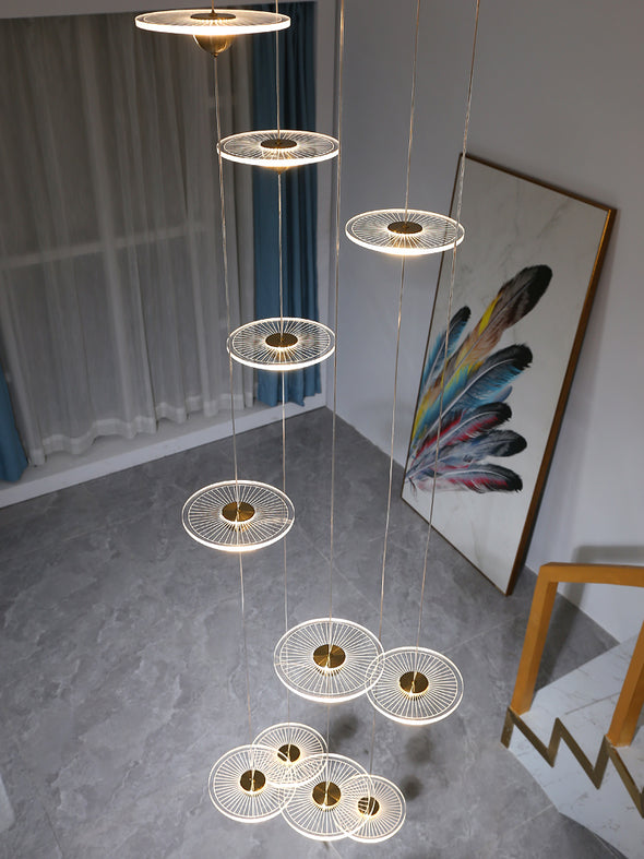 Modern Circular LED Chandelier Adjustable Pendant Light for Staircase