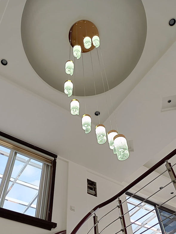 Modern Rotating Bead Curtain Chandelier Aluminum Frame PMMA Shade 3-26 Lights