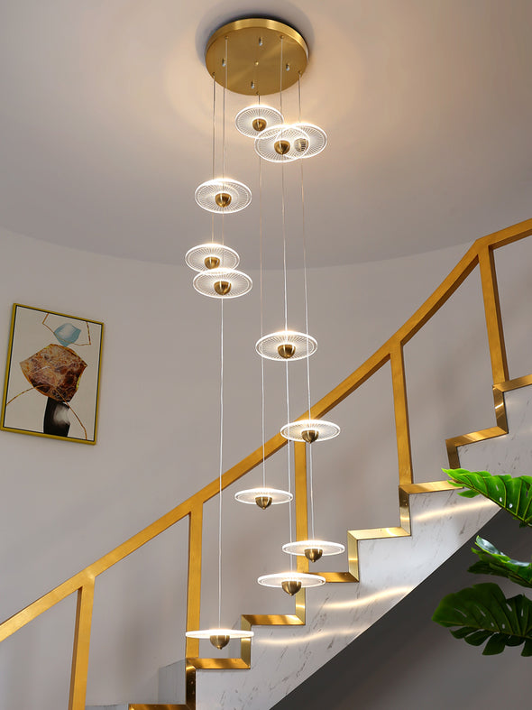 Modern Circular LED Chandelier Adjustable Pendant Light for Staircase