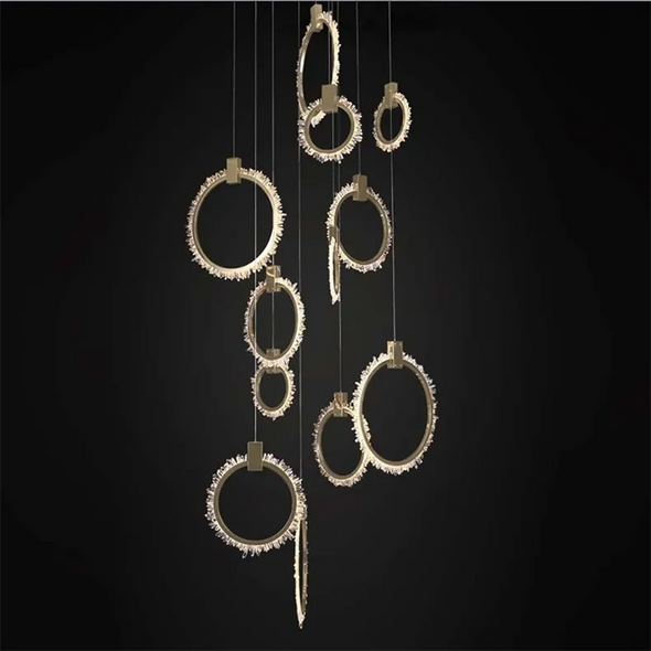 Natural Crystal Raw Stone Chandelier Modern  Suspension Luminare Stariway Living Room Light Fixture