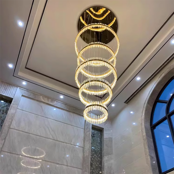 Luxury Crystal Chandeliers Duplex Stainless Steel Pendant Lights Modern Villa Staircase Living Room Hollow