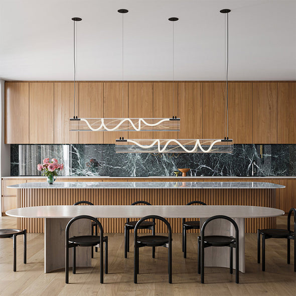 Modern Wave LED Chandelier Iron Acrylic Linear Pendant with Adjustable Length