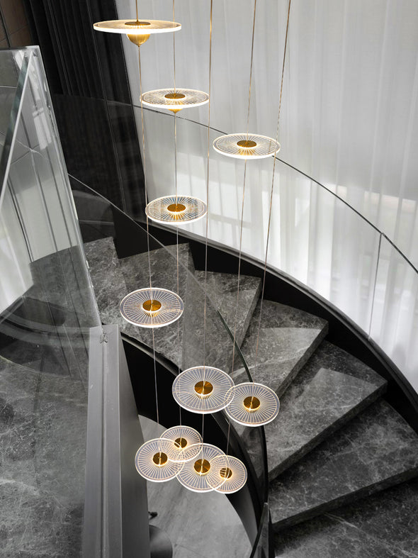 Modern Circular LED Chandelier Adjustable Pendant Light for Staircase