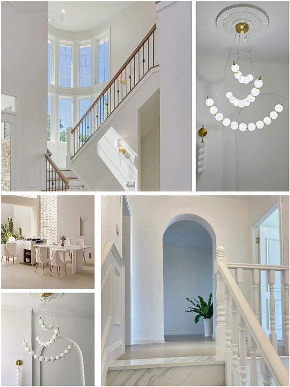 Modern Curved String Chandelier Copper PMMA Shade Multi - tiered combination