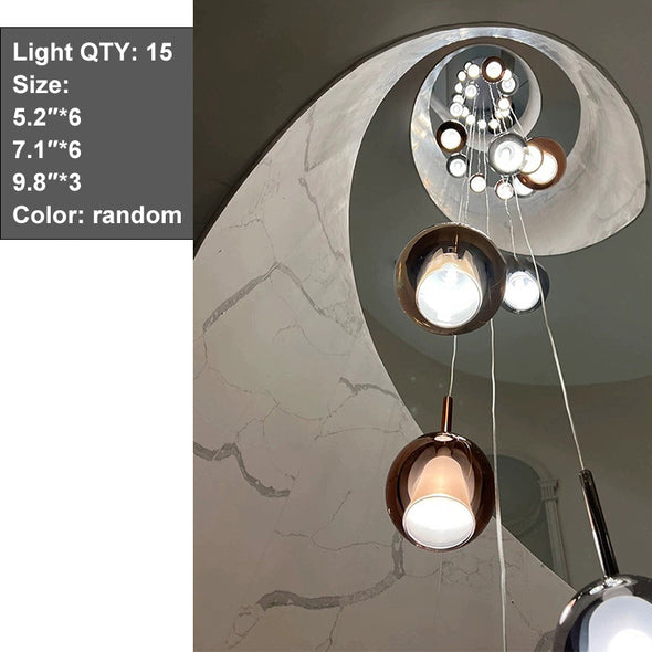 Creative Glass Pendant Lamp LED Orb Ceiling Chandelier For Loft Villa Staircase Hanging Lights