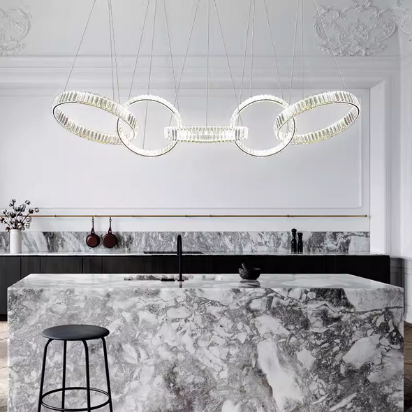 Modern Rings Pendant Lights Crystal Chandeliers Atmospheric High-end Villa Personality Creative Living Room Lamps