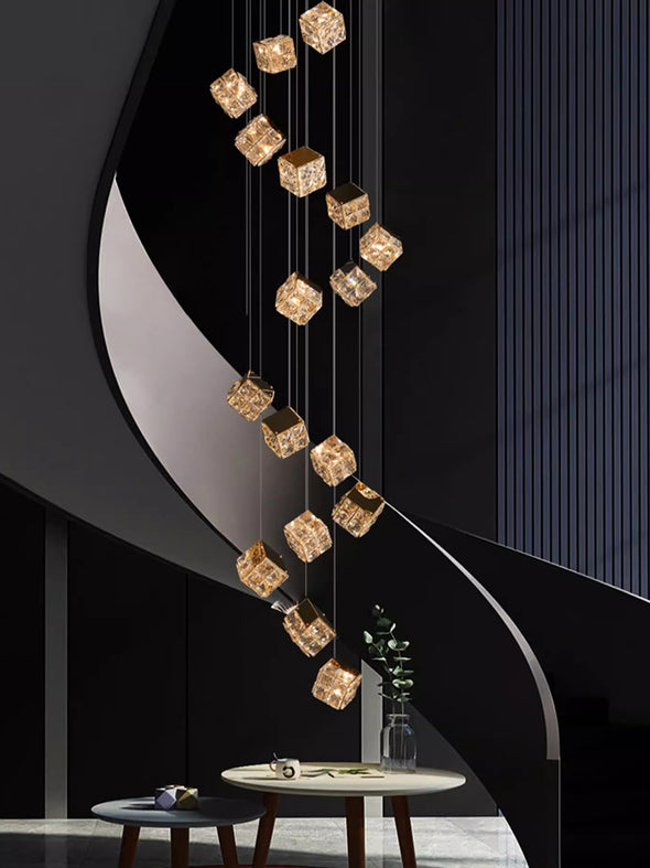 Modern Crystal Cube Chandelier, Multi Light Pendant with Titanium Black