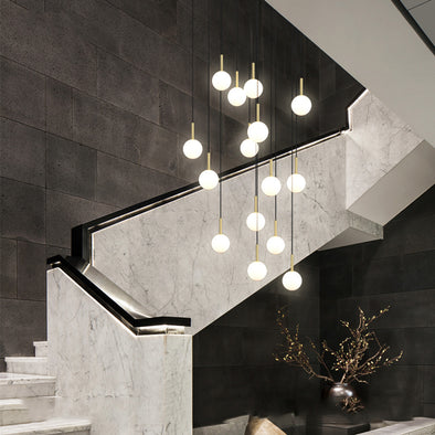 Mid-Century Modern Staircase Chandelier Aluminum 6-28 Lights Gold Black