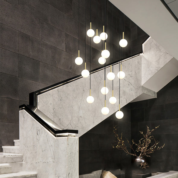 Mid-Century Modern Staircase Chandelier Aluminum 6-28 Lights Gold Black