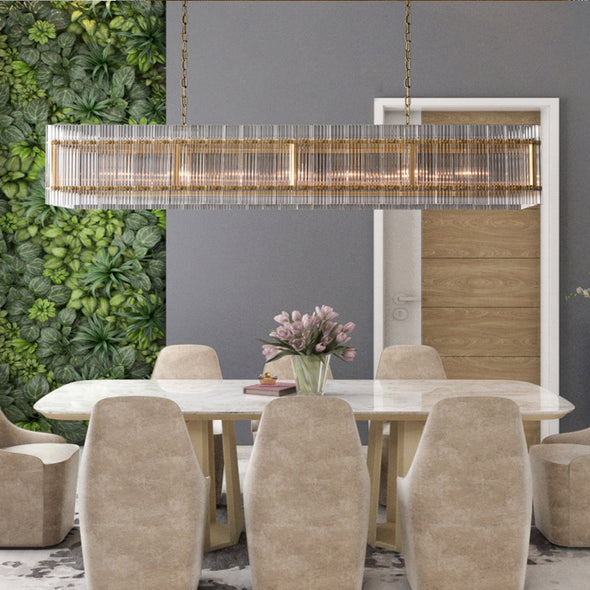 Retro-style Farmhouse Chandelier Rectangular Water Ripple Crystal Glass Home Decor