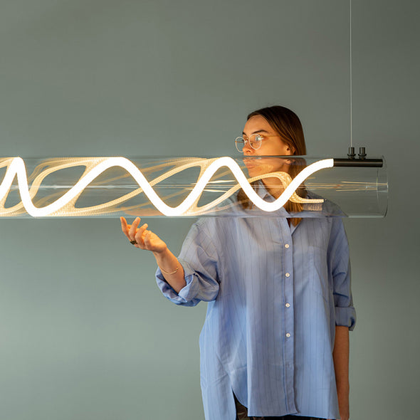 Modern Wave LED Chandelier Iron Acrylic Linear Pendant with Adjustable Length