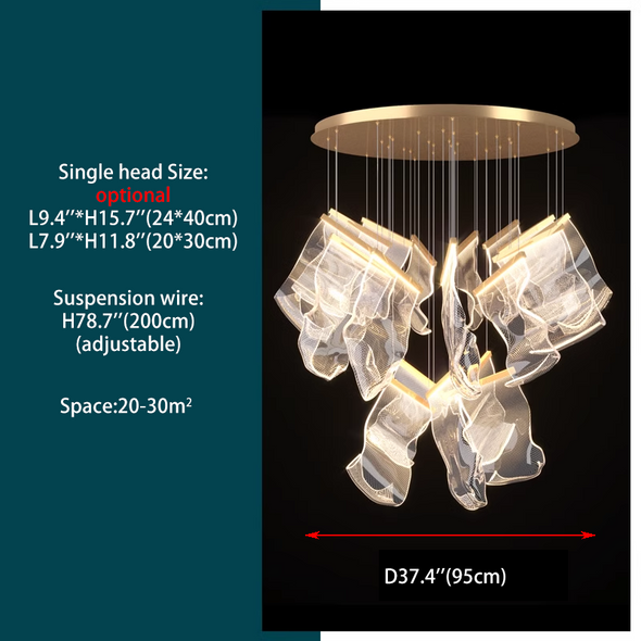 Modern Acrylic Leaf Chandeliers Luxury Led Home Decor Pendant Light Loft Duplex Stair Bar Hanging Lamp Living Room