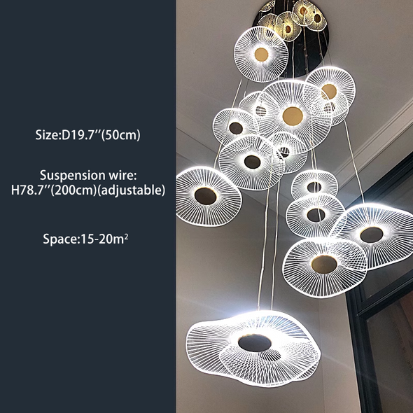 Acrylic Lotus Leaf Chandeliers Gold LED Foyer For High Ceiling Loft Staircase Pendant Lights Hanging Lamp For Kitchen Island