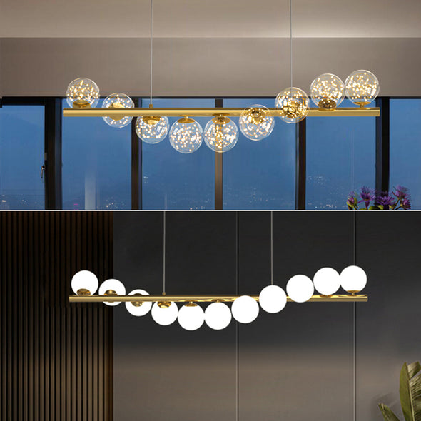 Modern Long Strip Chandelier Glass Magic Bean Spiral Ironwork Chandelier