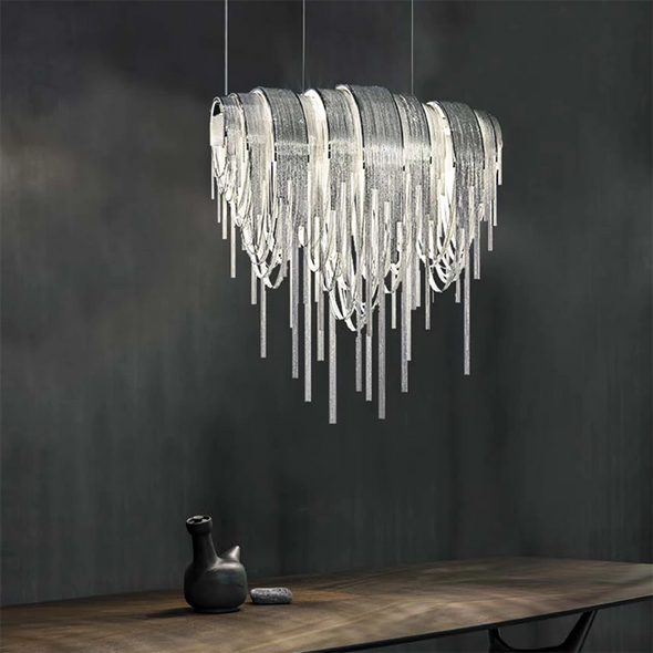 Post-modern Aluminum Tassel Chandeliers Luxury Arch Silver Pendant Lights For Villa Dinning Room Hotel Decor Lighting