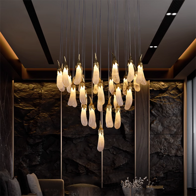 Luxury Eggplant Pendant Lights Natural Crystal Copper Chandeliers Led Staircase Duplex Building Hollow High Lamps