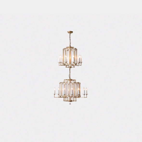 American Crystal Long Chandeliers Loft  Villa Hotel Luxury High-grade French Gold Pendant Lights Fixture