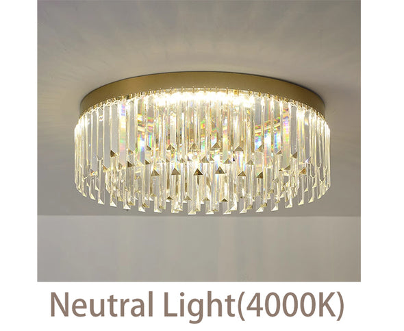 Crystal Ceiling-Light Flush Mount, 3 Colors Temp, Modern Crystal Chandeliers for Bedroom Hallway Dining Room and Living Rooms