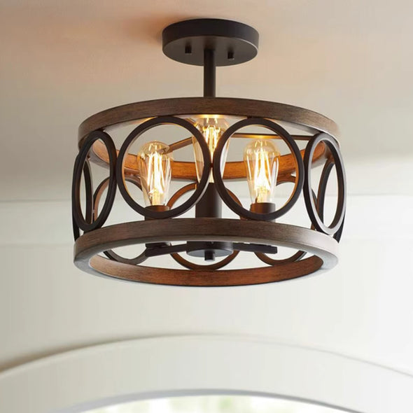 American Style Country Ceiling Light, 3 Light Black Faux Wood Chandelier for Dining Room Kitchen Corridor Bedroom