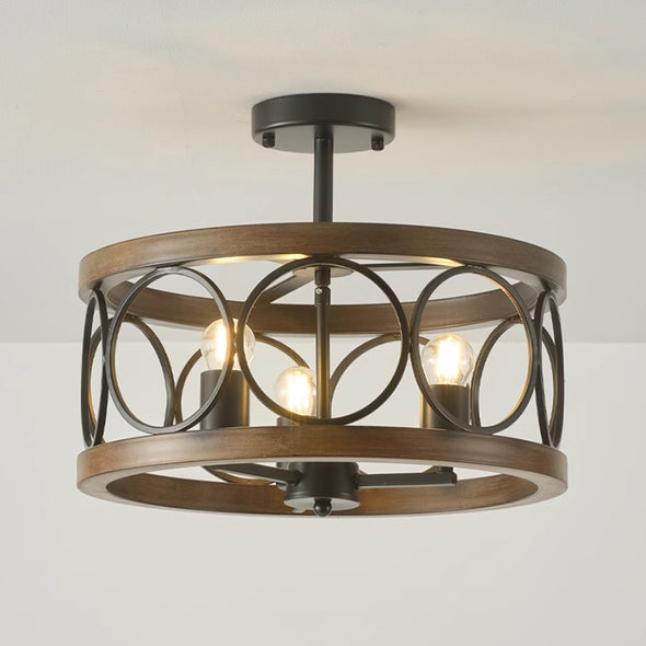 American Style Country Ceiling Light, 3 Light Black Faux Wood Chandelier for Dining Room Kitchen Corridor Bedroom