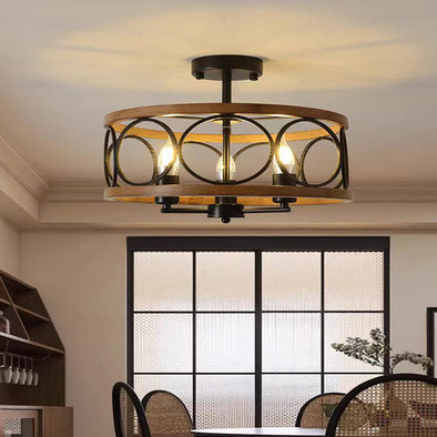 American Style Country Ceiling Light, 3 Light Black Faux Wood Chandelier for Dining Room Kitchen Corridor Bedroom