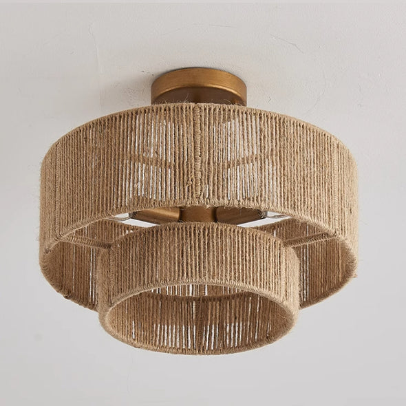 Rattan Wicker Drum Chandeliers for Dining Room, 3-Light Bohemian Hand-Woven Light Fixture for Living Room Kitchen  Bedroom Hallway