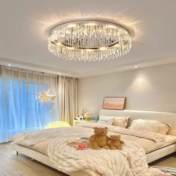 Crystal Ceiling-Light Flush Mount, 3 Colors Temp, Modern Crystal Chandeliers for Bedroom Hallway Dining Room and Living Rooms