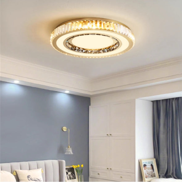 Crystal Chandelier LED Modern Flush Mount Ceiling Light Fixtures Round Ring Luxury Large Chandelier for Living Room Bedroom Dining Room Entrance