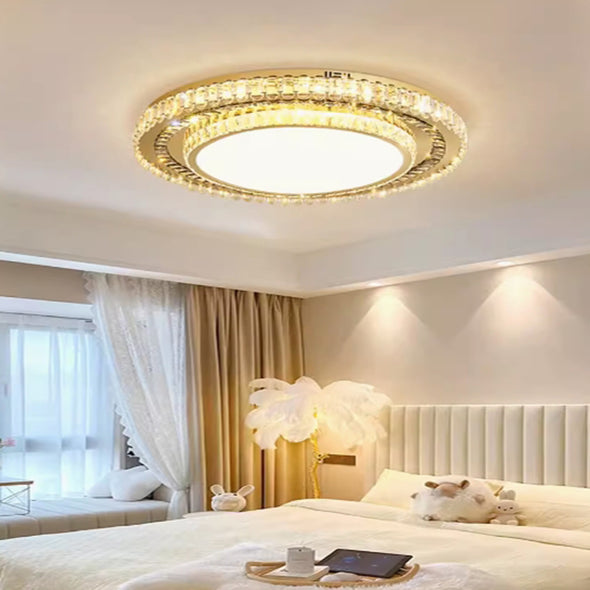 Two tiers of Crystal Ceiling-Light Flush Mount  Modern Round Ring Luxury Crystal Chandeliers for Bedroom Hallway Dining Room and Living Rooms