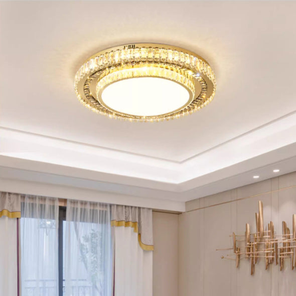 Two tiers of Crystal Ceiling-Light Flush Mount  Modern Round Ring Luxury Crystal Chandeliers for Bedroom Hallway Dining Room and Living Rooms