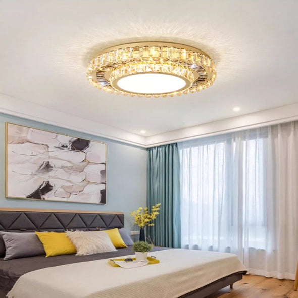 Two tiers of Crystal Ceiling-Light Flush Mount  Modern Round Ring Luxury Crystal Chandeliers for Bedroom Hallway Dining Room and Living Rooms