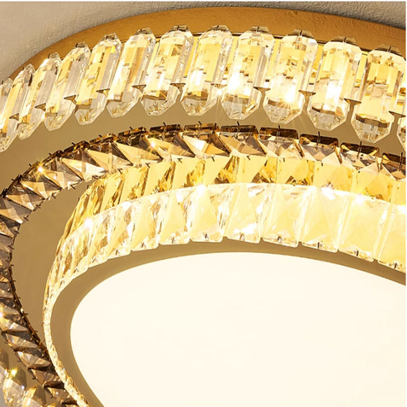 Two tiers of Crystal Ceiling-Light Flush Mount  Modern Round Ring Luxury Crystal Chandeliers for Bedroom Hallway Dining Room and Living Rooms