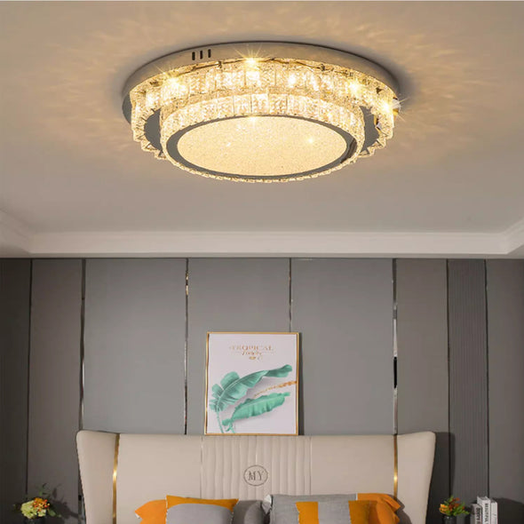 Two tiers of Crystal Ceiling-Light Flush Mount  Modern Round Ring Luxury Crystal Chandeliers for Bedroom Hallway Dining Room and Living Rooms