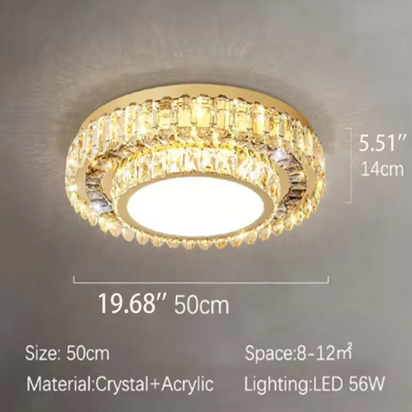 Two tiers of Crystal Ceiling-Light Flush Mount  Modern Round Ring Luxury Crystal Chandeliers for Bedroom Hallway Dining Room and Living Rooms