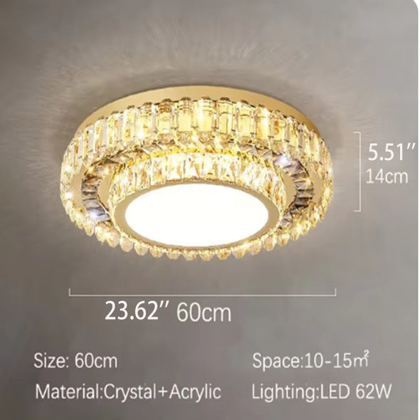 Two tiers of Crystal Ceiling-Light Flush Mount  Modern Round Ring Luxury Crystal Chandeliers for Bedroom Hallway Dining Room and Living Rooms