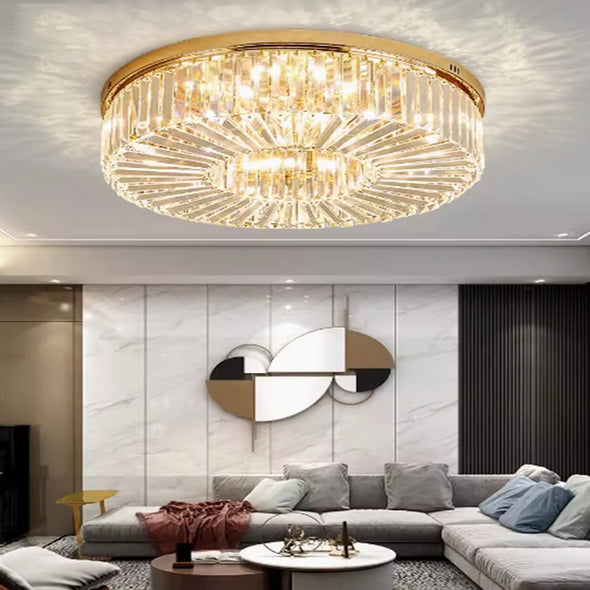 Modern Crystal Ceiling Light Fixture, Flush Mount Crystal Ceiling Fixtures for Kitchen Bedroom Living Room  (Gold)