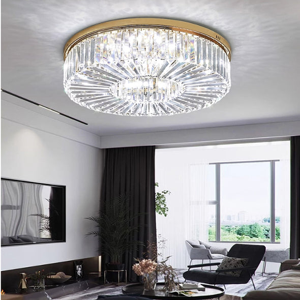 Modern Crystal Ceiling Light Fixture, Flush Mount Crystal Ceiling Fixtures for Kitchen Bedroom Living Room  (Gold)