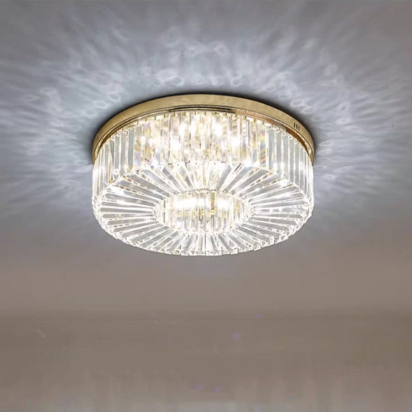 Modern Crystal Ceiling Light Fixture, Flush Mount Crystal Ceiling Fixtures for Kitchen Bedroom Living Room  (Gold)