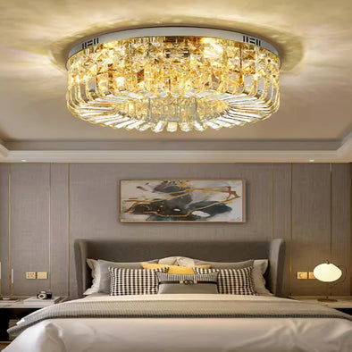 Crystal Ceiling Lights Modern Golden Living Room Decoration Round Ceiling Chandelier Lamp Indoor Decor Hanging Lamps for Bedrooms Living Room Hallway