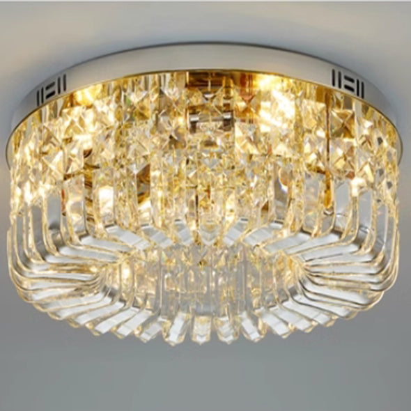 Crystal Ceiling Lights Modern Golden Living Room Decoration Round Ceiling Chandelier Lamp Indoor Decor Hanging Lamps for Bedrooms Living Room Hallway