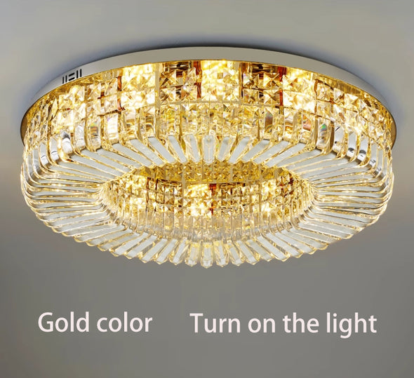 Crystal Ceiling Lights Modern Golden Living Room Decoration Round Ceiling Chandelier Lamp Indoor Decor Hanging Lamps for Bedrooms Living Room Hallway