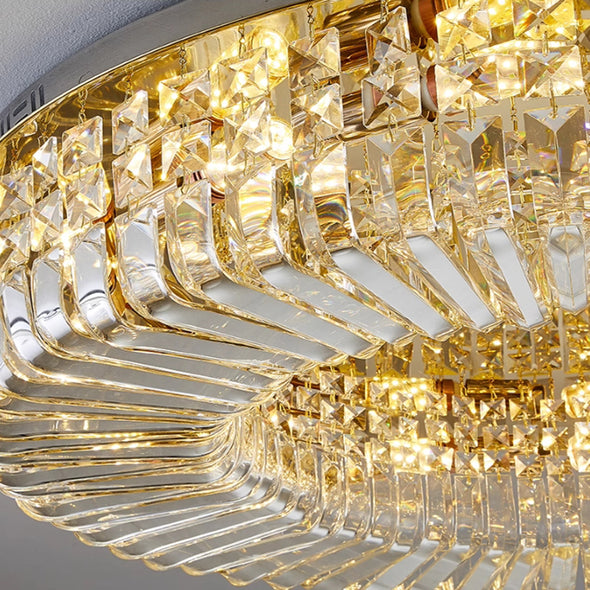 Crystal Ceiling Lights Modern Golden Living Room Decoration Round Ceiling Chandelier Lamp Indoor Decor Hanging Lamps for Bedrooms Living Room Hallway