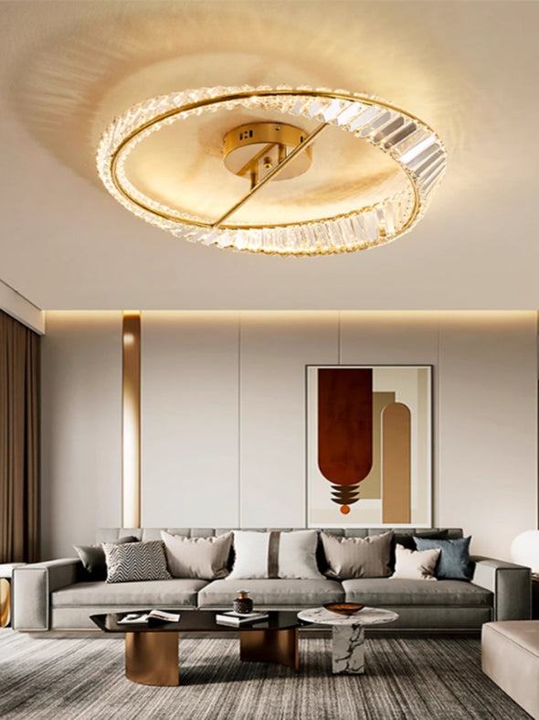 Modern Luxury Round Crystal Flush Mount Lights for Living Room Bedroom Kitchen Decoration Home Ceiling Lamp